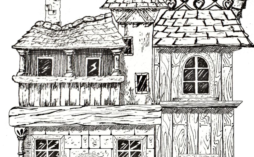 Maison bois imaginaire dessin apprendre balcon tour toit