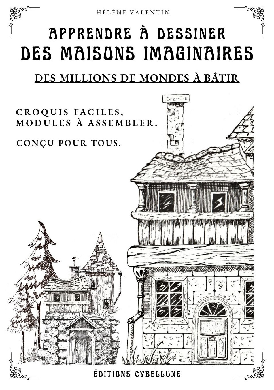 Des maisons dessinées à l'encre grâce à l'assemblage de modules.