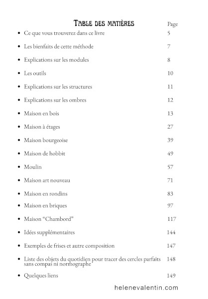 Table matieres livre dessins apprendre maisons imaginaires helenevalentin