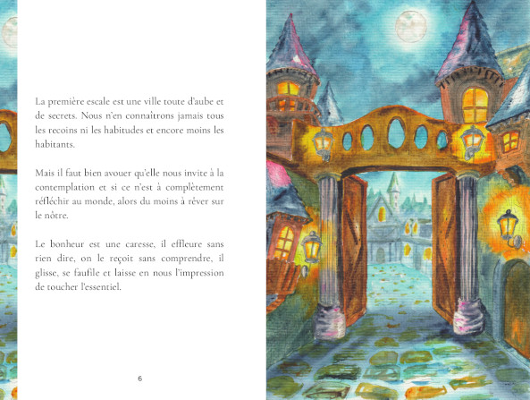 La lune sur une cité médiévale en bois.