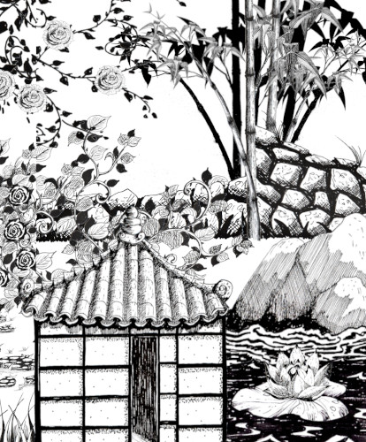 Jardins japon apprendre modules fleurs imaginaires dessins encre livre helenevalentin