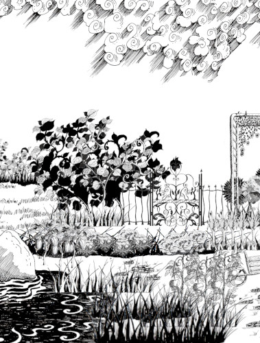 Jardins portique apprendre modules fleurs imaginaires dessins encre livre helenevalentin