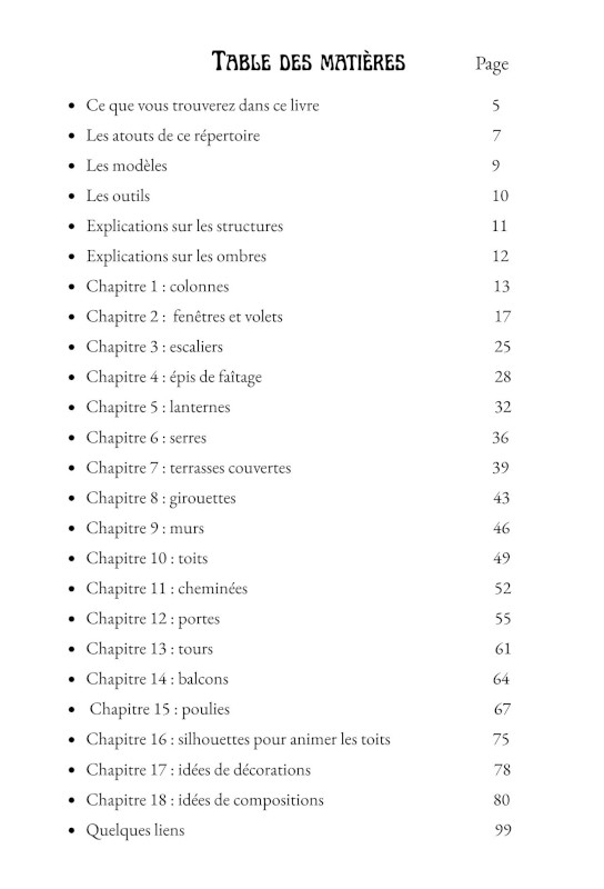 Table matieres livre CENT IDEES MAISONS IMAGINAIRES