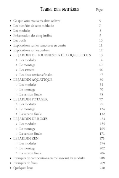 Tables matieres jardins imaginaires livre apprendre dessins modules helenevalentin
