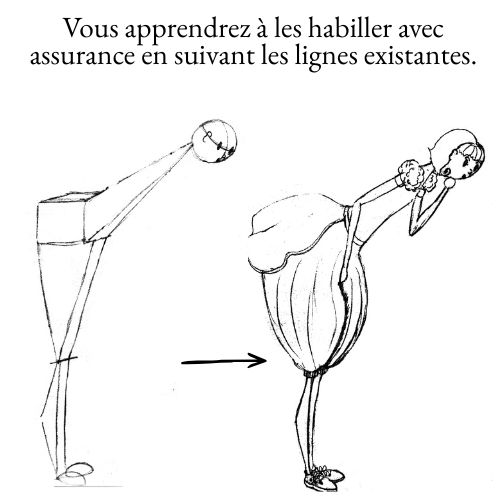 Une femme longiligne, dessinée à l'encre, se penche en avant de manière intriguée en regardant par terre.