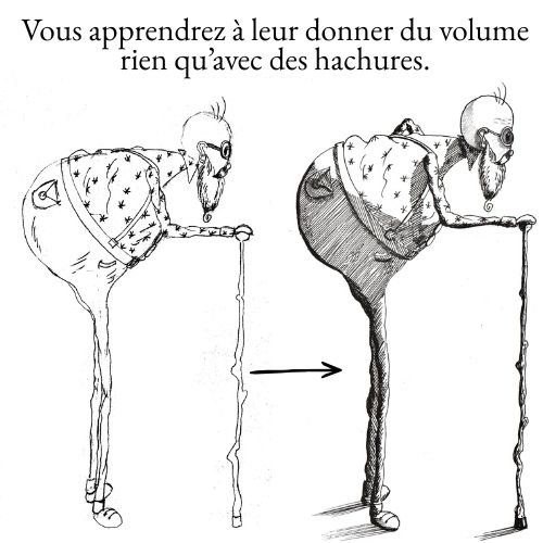 Un grand-père voûté se tient debout grâce à sa canne.