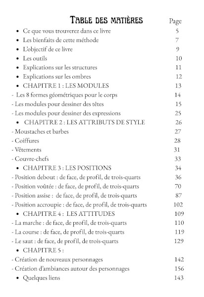 Table matieres livre dessins aprendre personnages bande dessinee helenevalentin