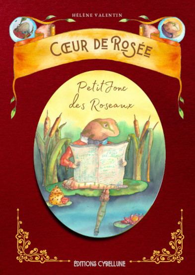 Couverture de l'album jeunesse "Petitjonc des roseaux" avec une grenouille assise sur un nénuphar et qui lit son journal.